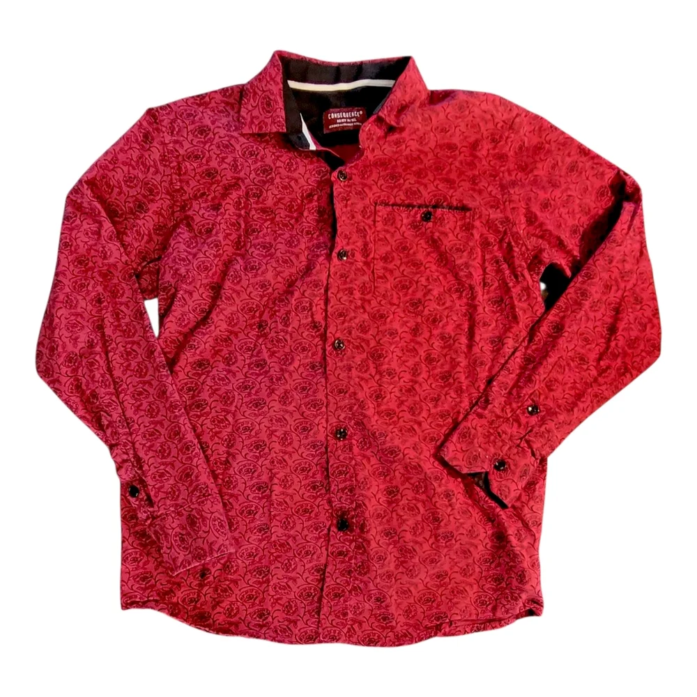 Children's Red Patterned Button Down Shirt - Picture 1 of 7